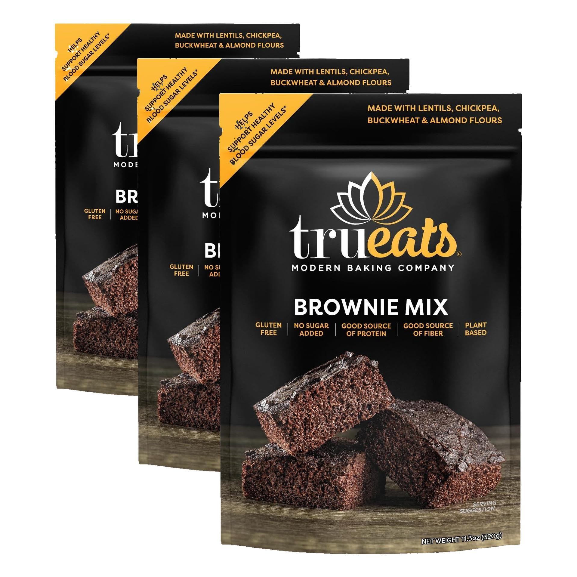TruEats Mistura para Brownie de Chocolate, sem glúten, vegana, sem lactose, sem açúcar adicionado, 3 pacotes de 316 g