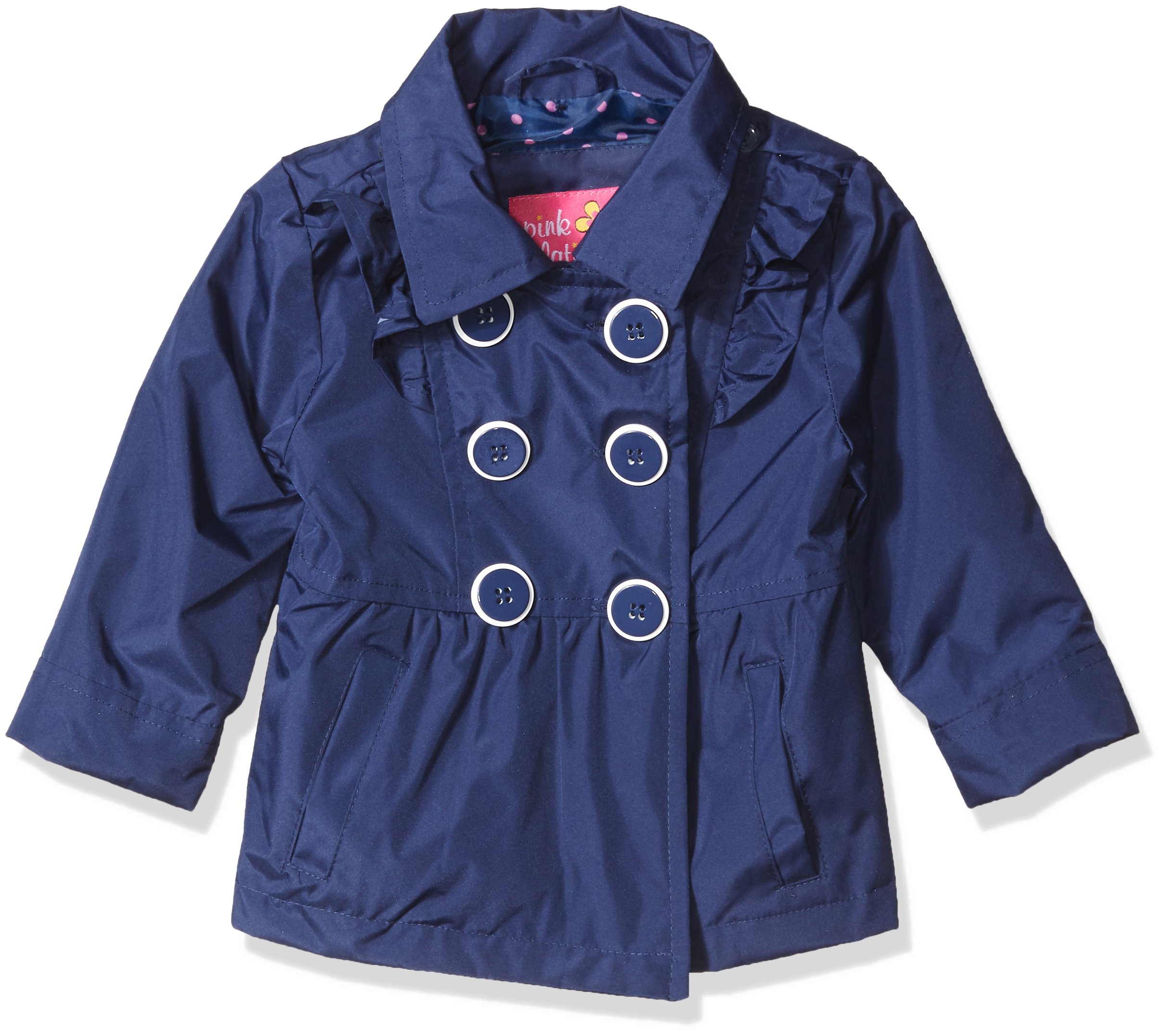 Pink Platinum Baby Girls Ruffled Trench Coat, Navy, 12M