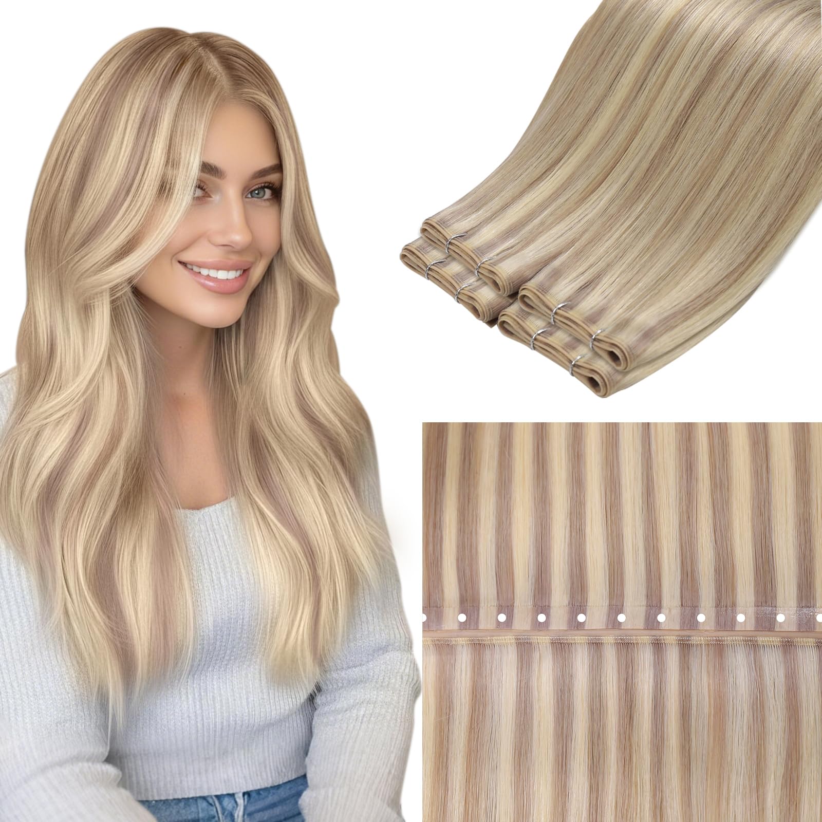 LaaVoo Tressen Echthaar Weft Extensions Echthaar