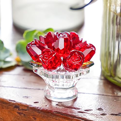 Vista 12 de H&D HYALINE & DORA Figura coleccionable de trébol de cuatro hojas de cristal, regalos de flores de la suerte para mamá, novia, mujer, adorno de Verde