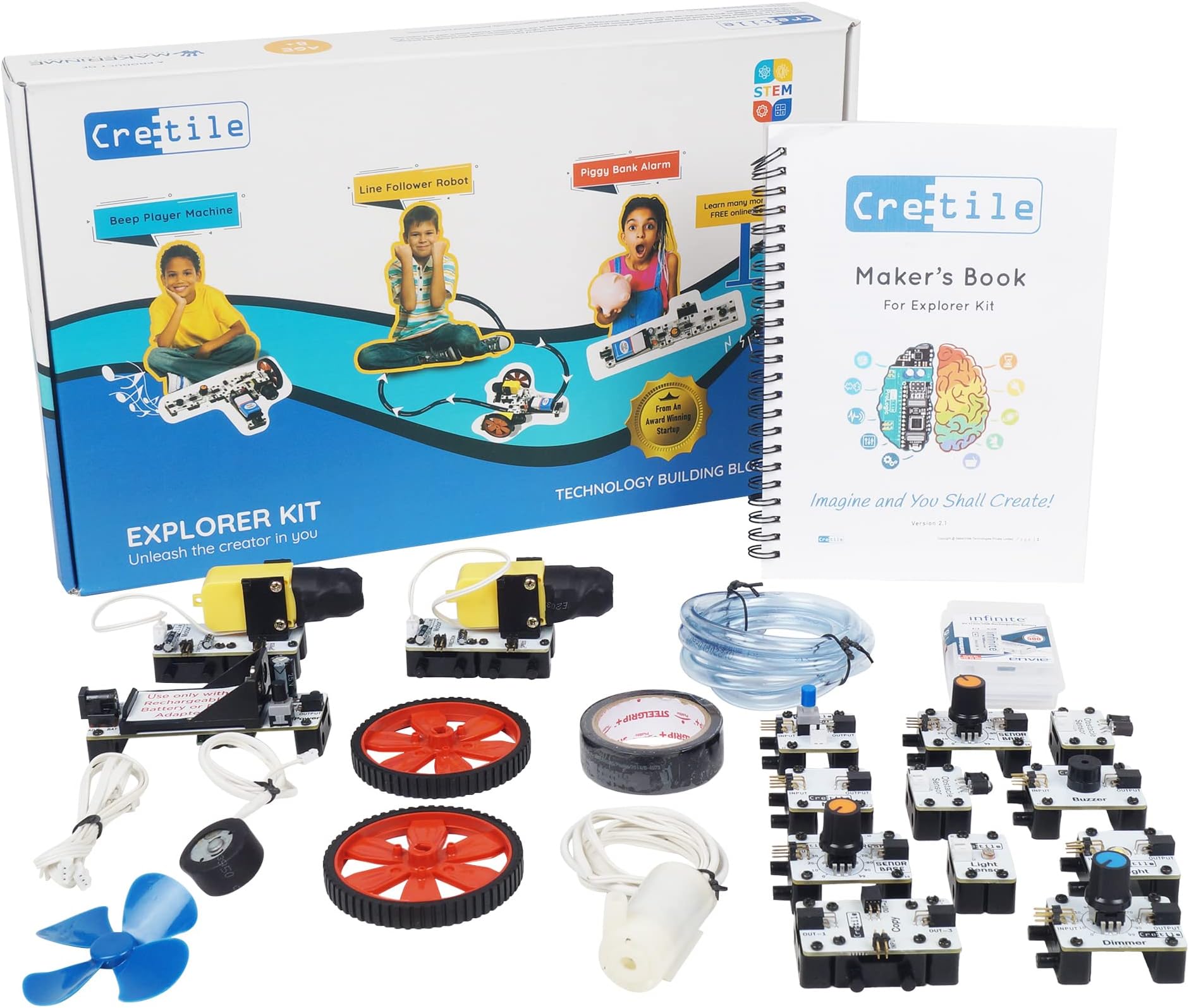 Explorer Kit - DIY Robotics Electronic STEM Projects for 8 to 16 Years Kids (Rechargeable Battery Included)
