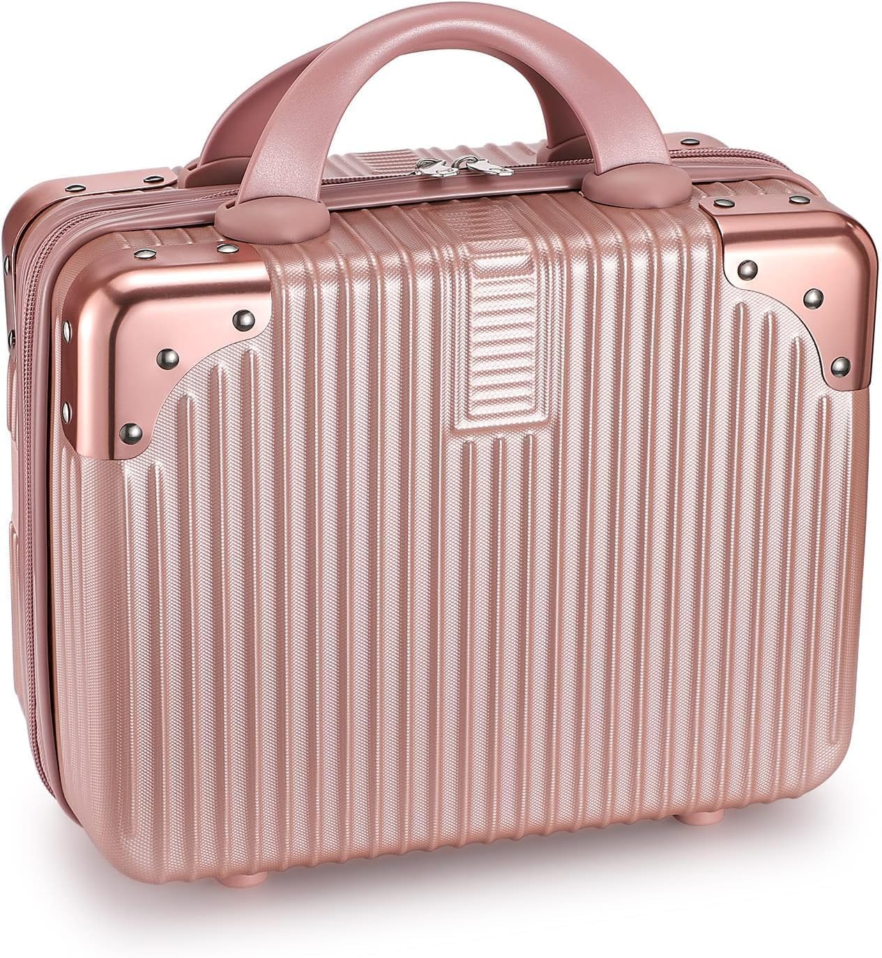 Hard Shell Vanity Case Makeup Bag with Lock, Small Travel Cosmetic Carry-On, Stylish Clip-Lock Vanity Case, Professional Travel Makeup Case, Portable Artist Cosmetic Brush Organizer (Pink)-image-39