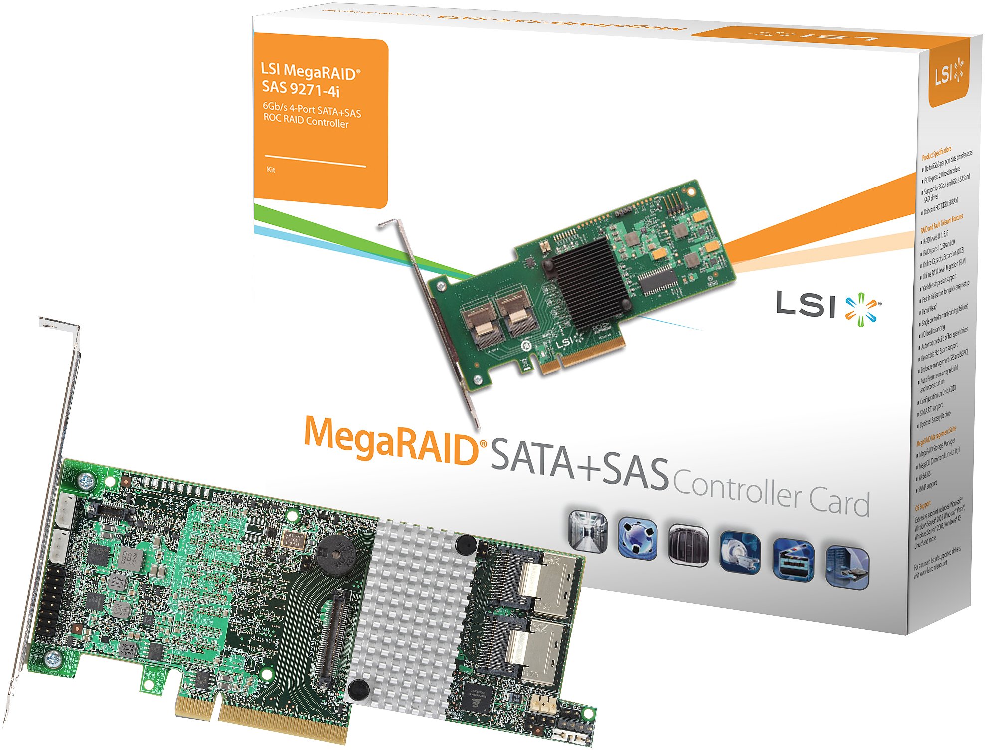 Controlador LSI Mega Raid SAS 9271-4iKIT PCI-E 3.0 con 4 puertos SATA y SAS 2