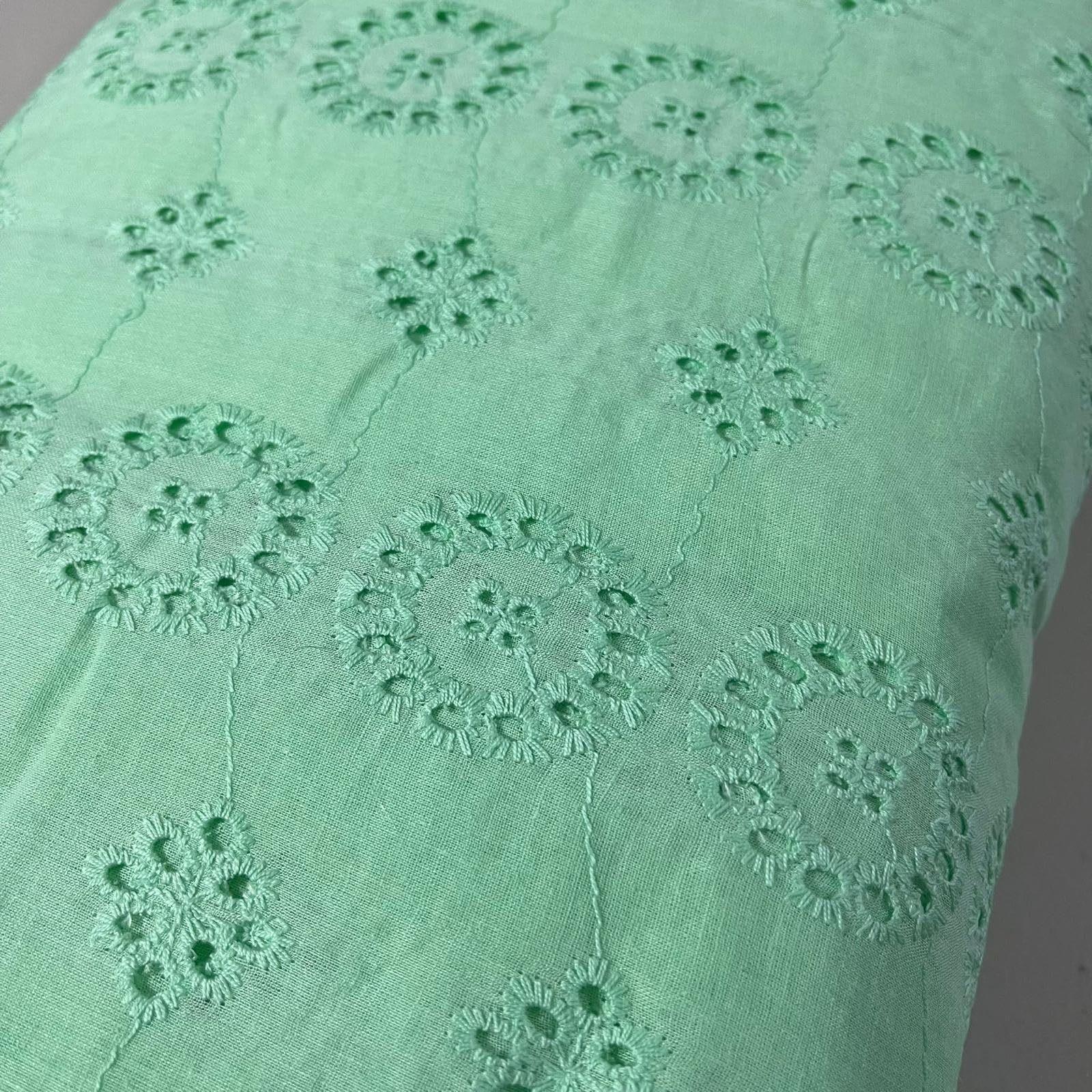 Cotton Floral Embroidery Fabric Lace Broderie Anglaise Dress Craft Material 44" Wide By The Meter (Mint)
