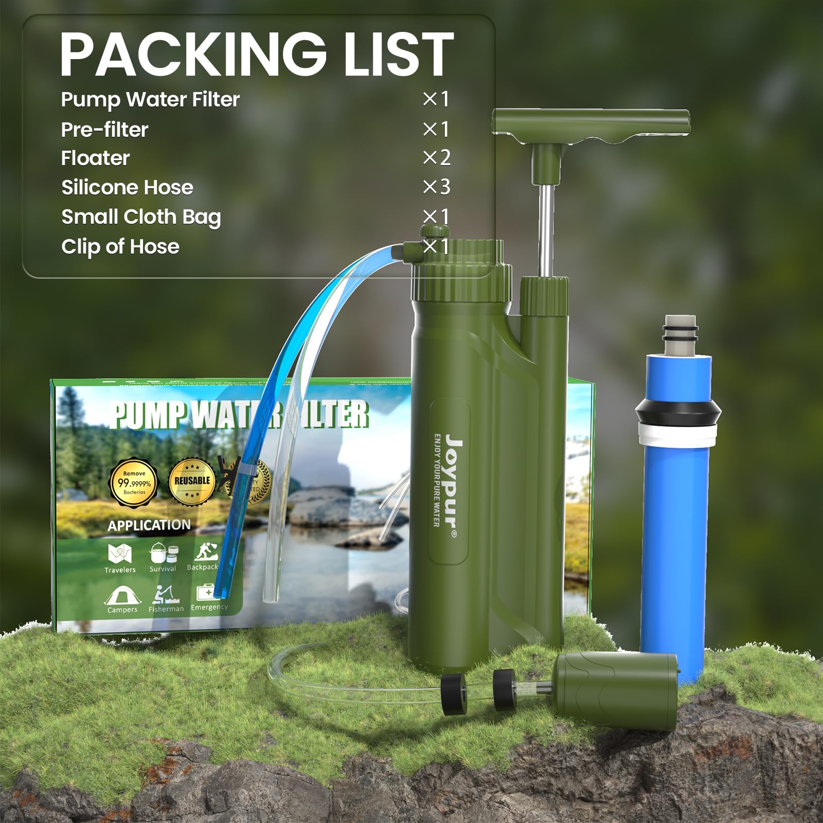 Filtro dell'acqua per esterni con filtro RO depuratore d'acqua per esterni con capacità di filtro da 10000 l filtro dell'acqua potabile per campeggio escursioni emergenze ecc. (Verde)