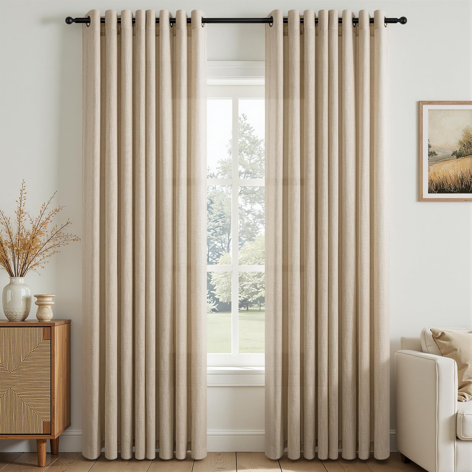 Topfinel Leinen Gardinen mit Ösen Voile Vorhang Halbtransparent Vorhänge Schlafzimmer Gardinen Wohnzimmer Modern Vorhänge Scheibengardinen 2 Stücke Ösenschal Boho
