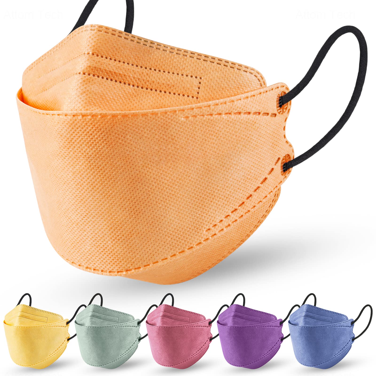 NiHealth 60-Pack Disposable KF94 Face Masks for Adults, Solid Morandi Colors Tomorotec 3D Fish Shape Masks with Nose Wire (6 Colors)