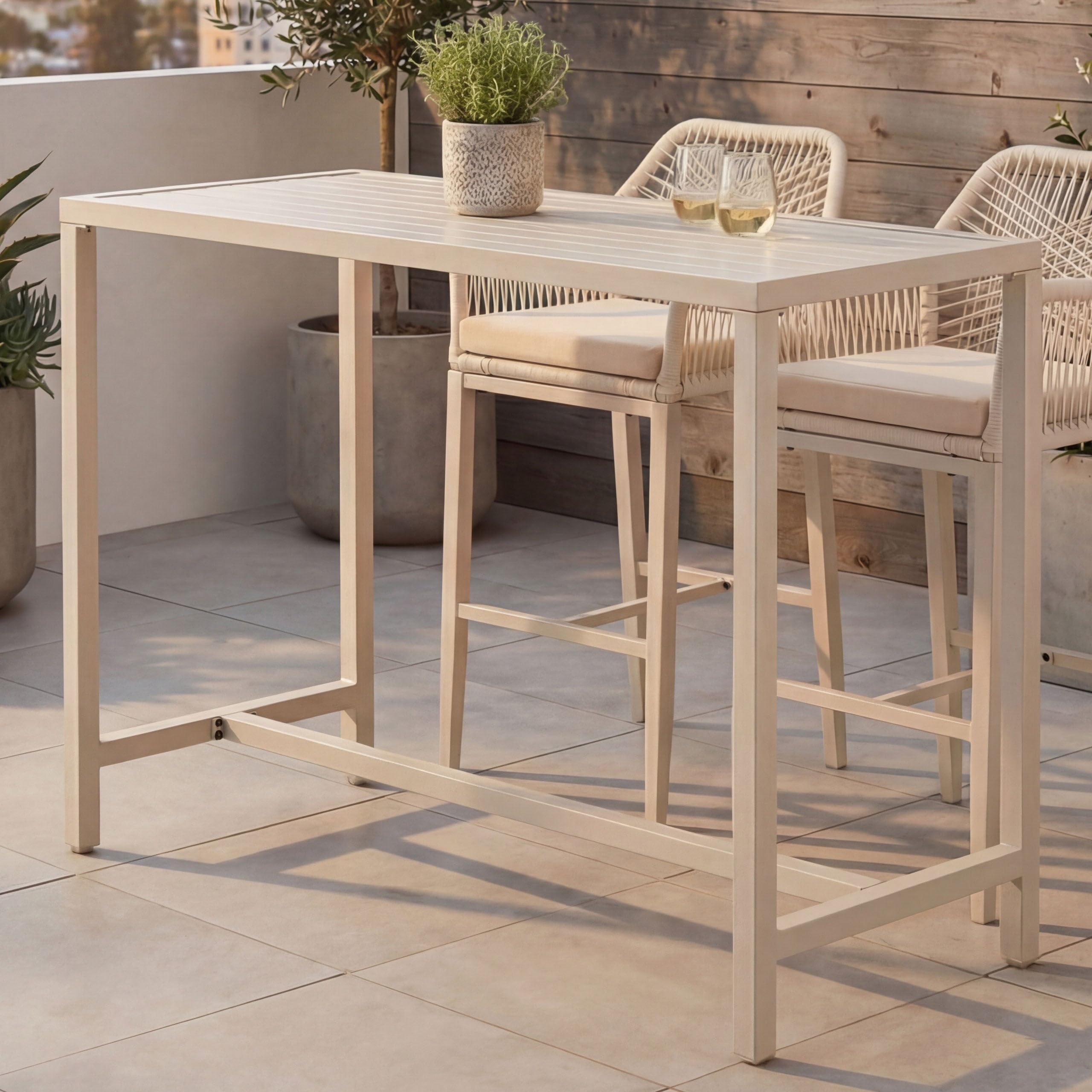 Mendler Stehtisch HWC-P91, Gartentisch Bartisch Tisch, Outdoor Metall 105x130x65cm - Creme