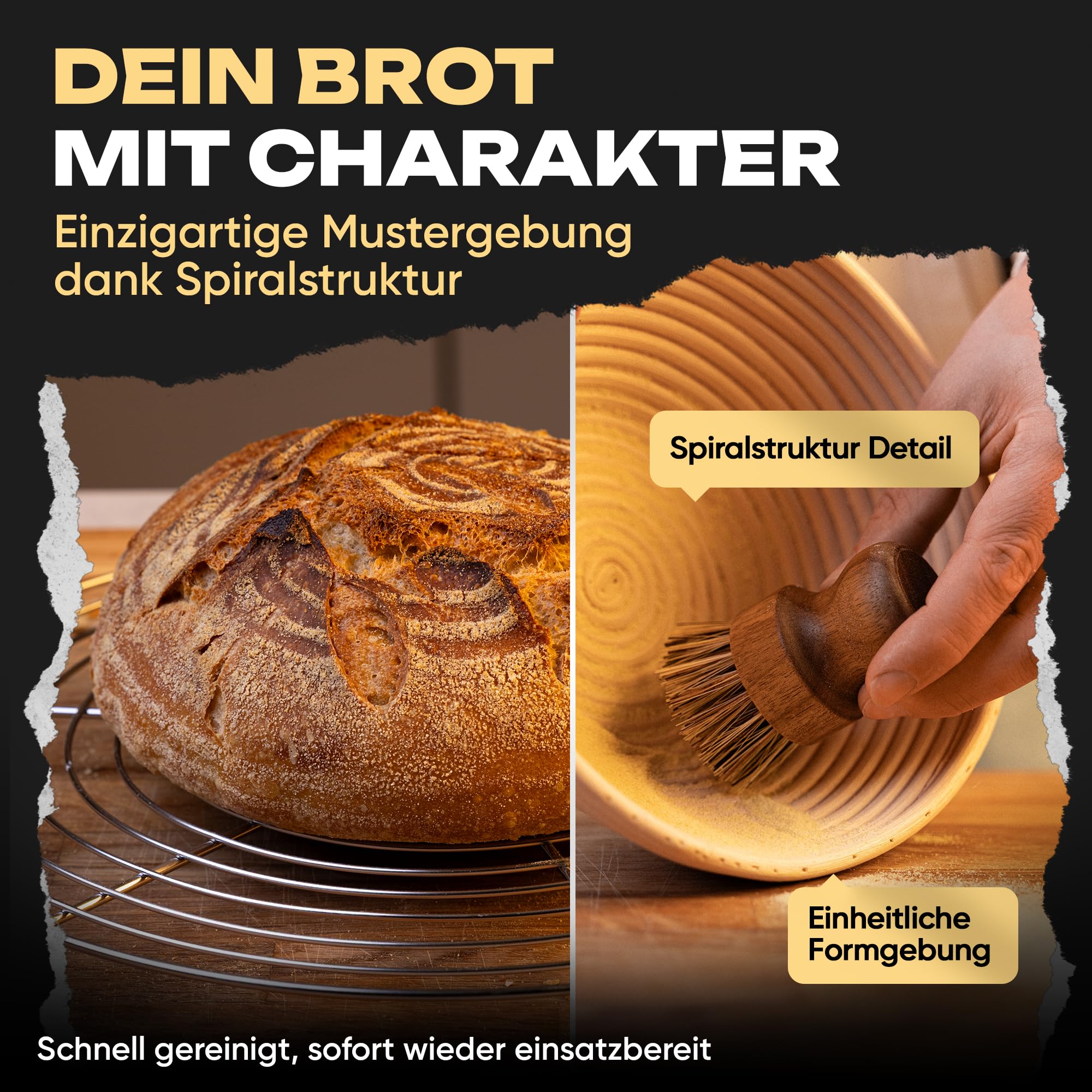 Delicret Gusseisentopf Einsteiger-Set für Brot backen, Gärkorb & Zubehör