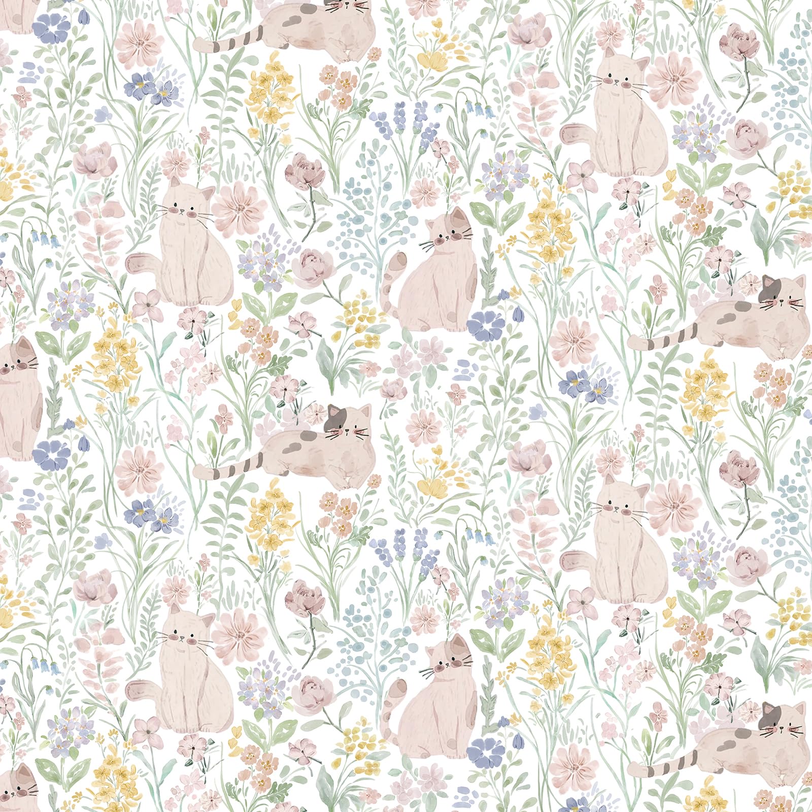 Yomshi Peel and Stick Wallpaper Pink Cat and Floral Contact Paper 44 x 300 cm Lovely Retro Wallpaper Vinyl Wrap for Furniture Bedroom Living Room Hallway Thicken Waterproof Self Adhesive — image 1
