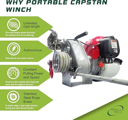 Miniatura 10 de Portable Winch. CabestranteCapstan a gas. 2.1HP, motor de Honda Serie GHX-50 50cc, capacidad de 1 tonelada, Modelo PCW-5000.