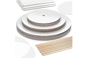 130 Piece Cake Boards Stacking Kit with Wooden and Straw Dowels, Parchment Paper Rounds