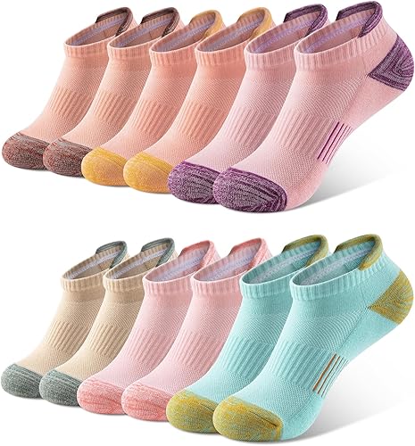 QUEENFUR Calcetines tobilleros para mujer, para correr, no visibles, atléticos, calcetines de compresión para senderismo, 6 pares