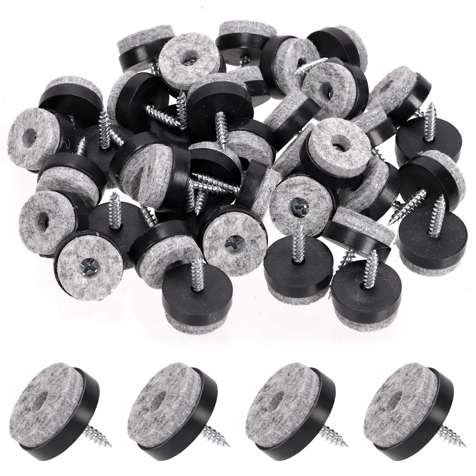 Glarks 40pcs Black 24MM Furniture Glide Screw-on Furniture Antiskid Felt Pad Slider Floor Protector for Wooden Leg Feet of Chair Table Sofa Stool