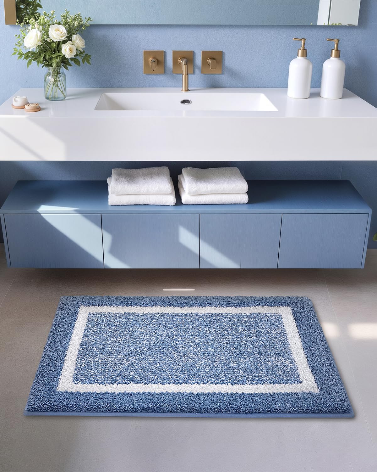 Color&Geometry Small Bath Mats for Bathroom Simple and Stylish, 16"x24" Light Blue Bathroom Rugs, Non Slip, Absorbent, Soft, Washable, Microfiber Bathmat Shower Mat Outside Shower - Image 5