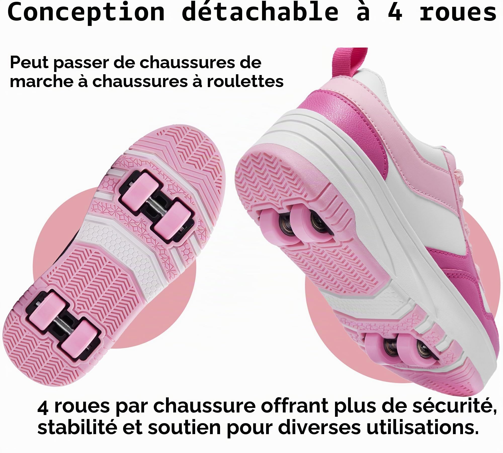 Chaussures avec Roues pour Garçons et Filles, Patins de Patinage pour Enfants, Patins à Roulettes avec 4 Roues Amovibles, Confort Sportif en Plein Air pour Enfants, 22 EU