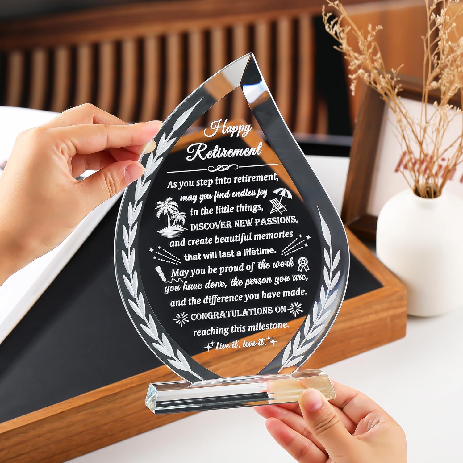 Glass Retirement Gifts for Women Men, Happy Retirement Plaque for Colleagues Boss Friend Going Away, Crystal Farewell Gift Idea for Retiree Retired Keepsakes for Teacher Doctor - Image 3