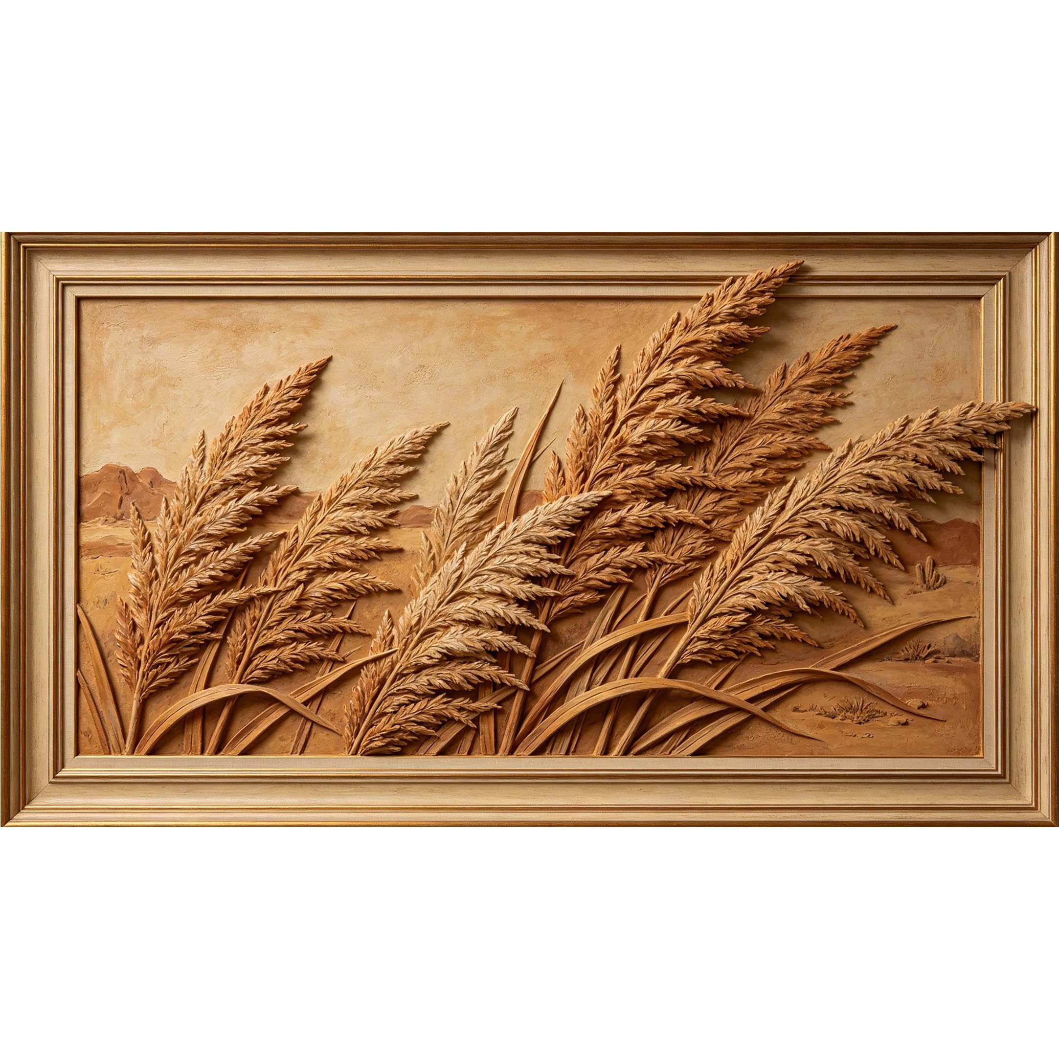 QZLITHOTIC 50×100cm 3D Framed Wall Art， Botanical Wheat Field Relief Self?Adhesive Mural， Water?Activated Peel & Stick Fabric Decor Wall Decal for Bedroom Living Room