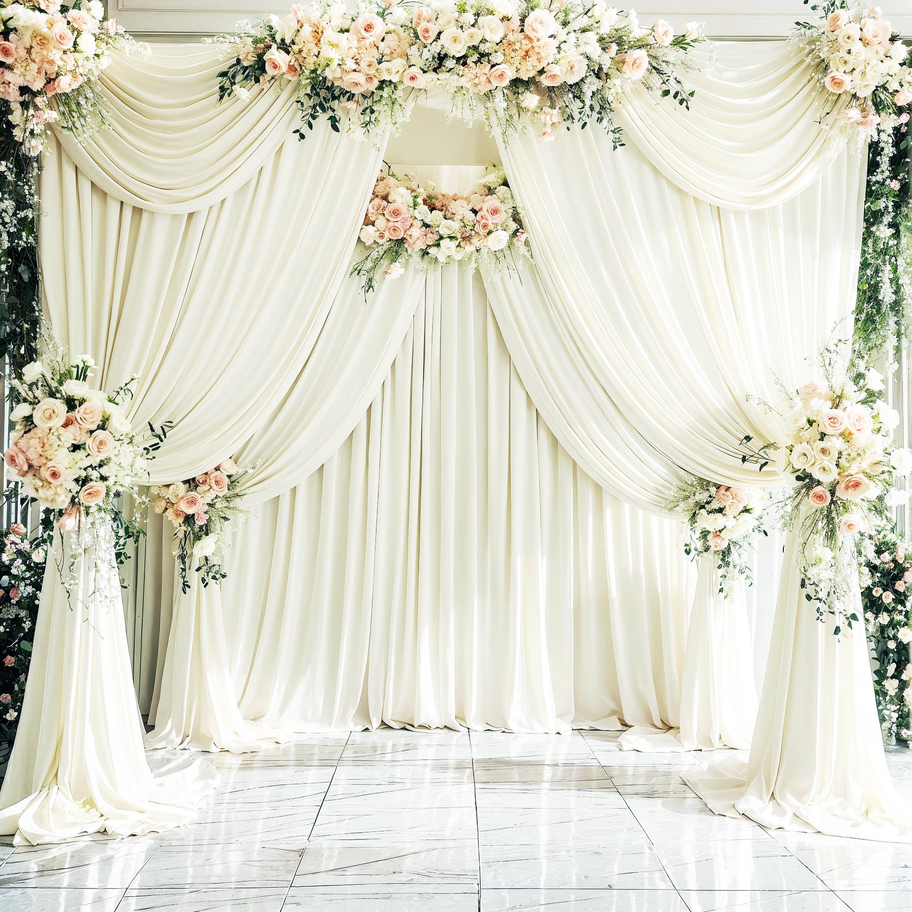 4 Paneele, elfenbeinfarbene Hintergrundvorhänge für Hochzeit, Party, knitterfreie Hintergründe, Vorhangvorhänge, Stoffdekorationen, Fotohintergrund, Tuch für Babyparty, Fotografie, Bühnenempfang, 6 m
