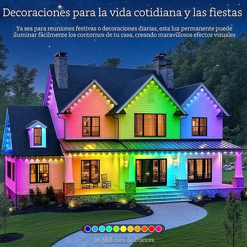 Miniatura 4 de LETIANPAI Luces permanentes para exteriores de 300 pies, luz de alero RGB con control remoto de aplicación, modos de escena de bricolaje IP67