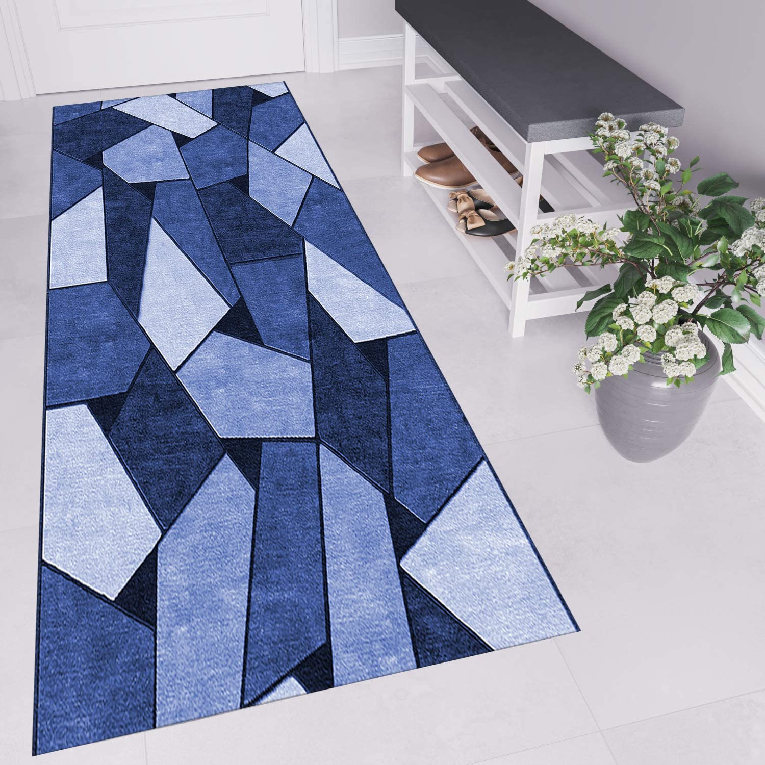 Teppichläufer, rutschfest, waschbar, modernes geometrisches Design für Flur, Eingangsbereich, Büro, geeignet für stark frequentierte Bereiche
