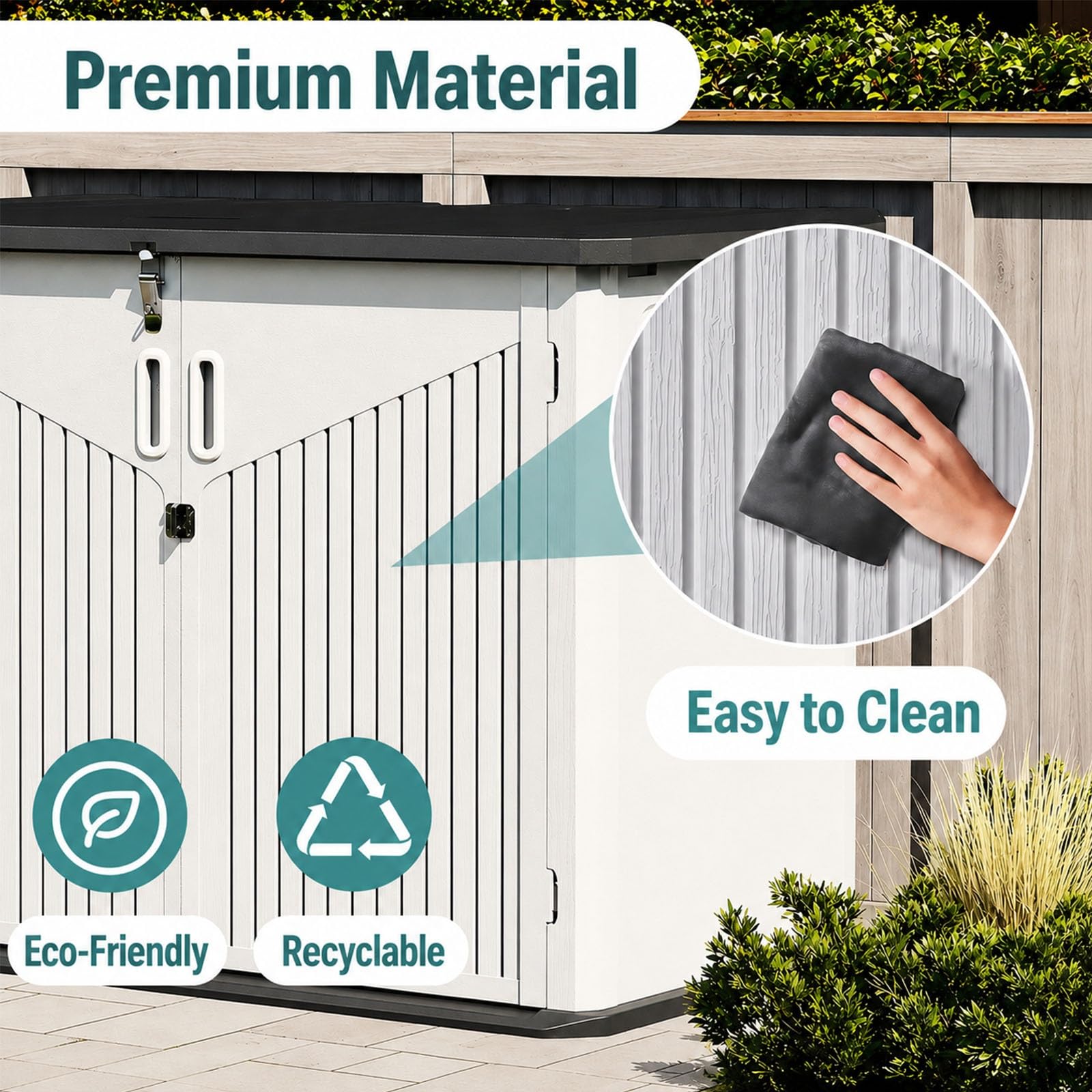 Generico Box da esterno 35 Cu Ft, per 2 bidoni, chiudibile a chiave | Box esterno in HDPE con pistoni a gas, serratura e picchetti, per 2 bidoni e cuscini da patio