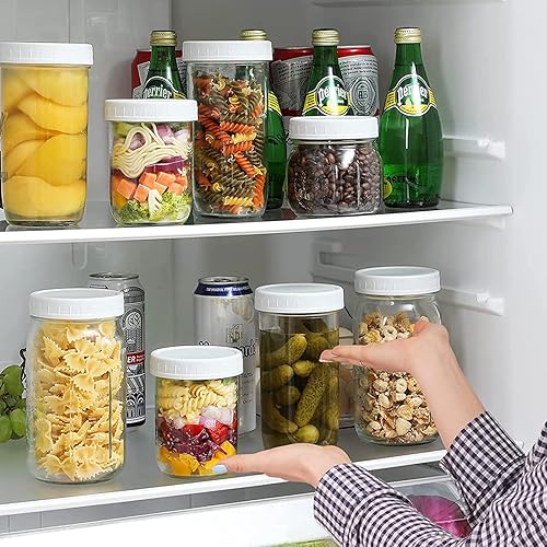 Miniatura 6 de Ganganmax Tapas de plástico para tarros Mason con anillos de sellado, paquete de 12 tapas de almacenamiento de plástico blanco para tarros de