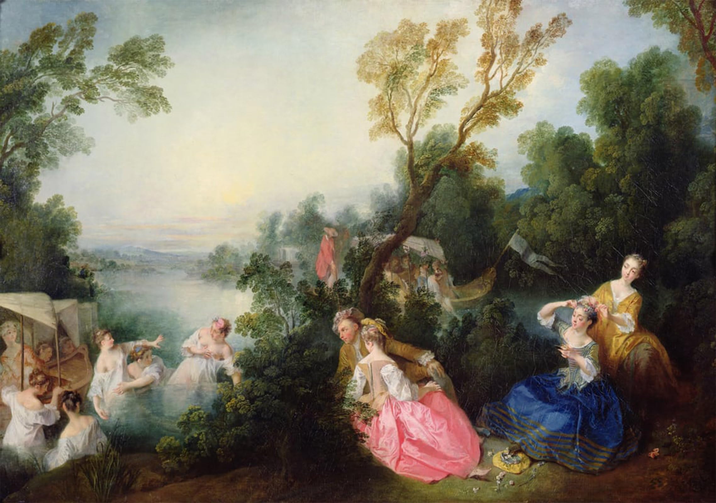ARTXLXXBN Famous Painting Canvas Artwork Graffiti Print the Pleasures of Bathing by Nicolas Lancret Portrait Canvas Image for Home Decor 60x90cm