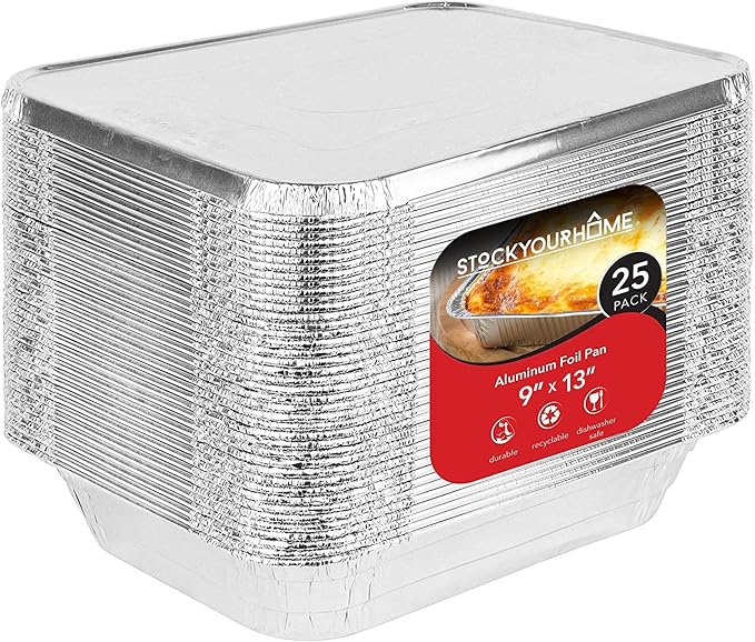 Foil Pans with Lids 9x13 Aluminum Pans with Covers 25 Foil Pans and 25 Foil Lids