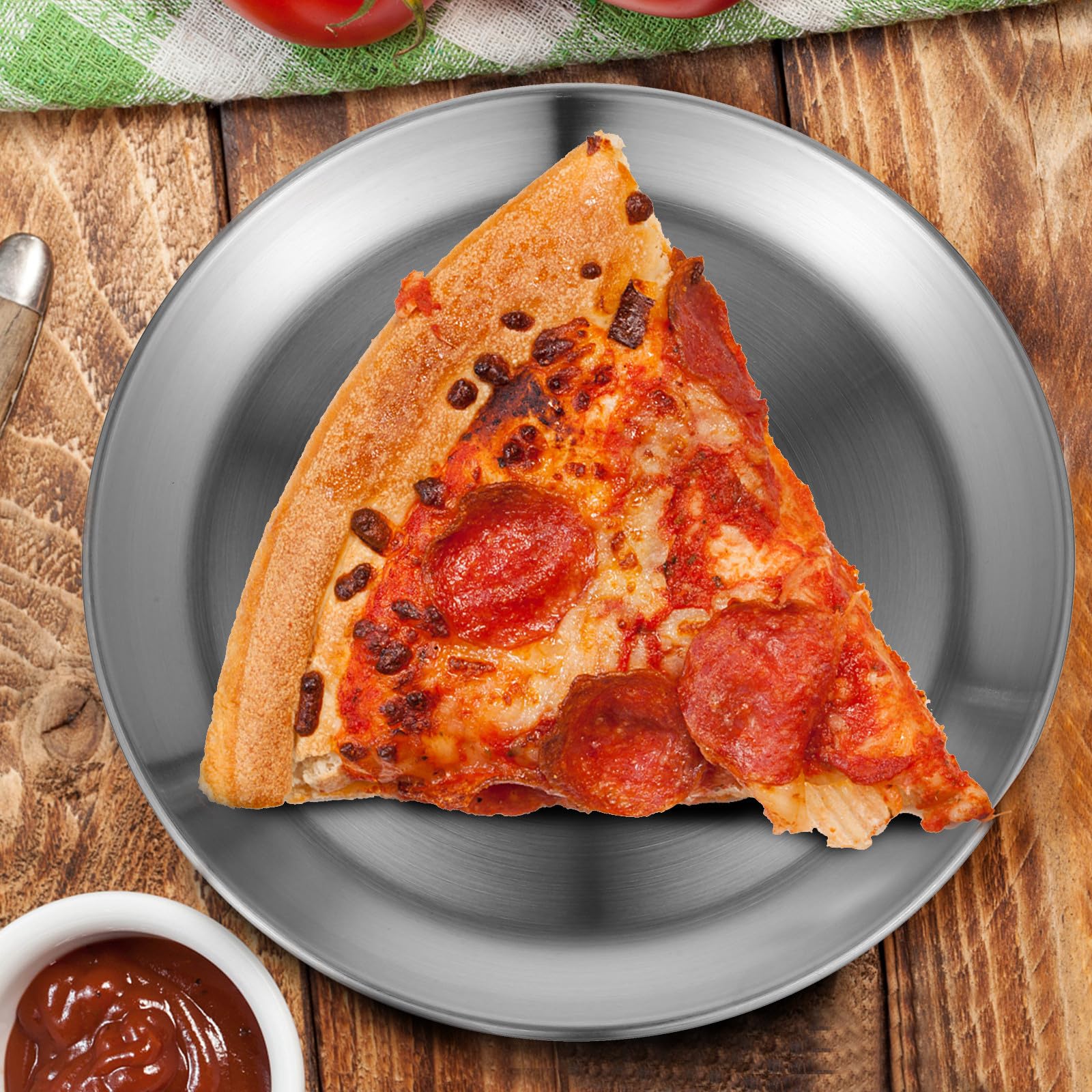 6 Stück Runde Pizzableche aus Edelstahl mit Multifunktionalem Design und Komfortablem Griff zum Servieren von Obst und Restaurants