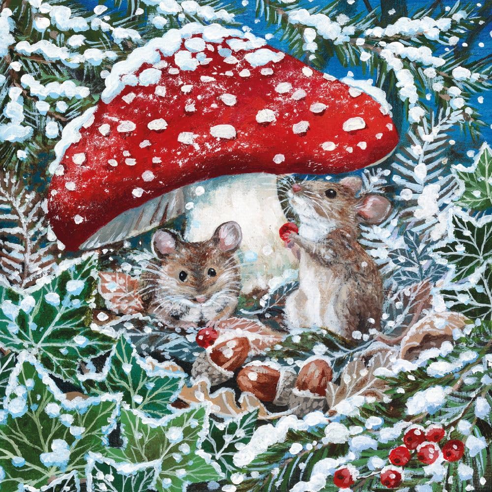 Museums & Galleries Charity Christmas Cards Pack of 8 - Lucy Grossmith Mice and Toadstool Design - Festive Christmas Cards Multipack - In Aid of British Heart Foundation