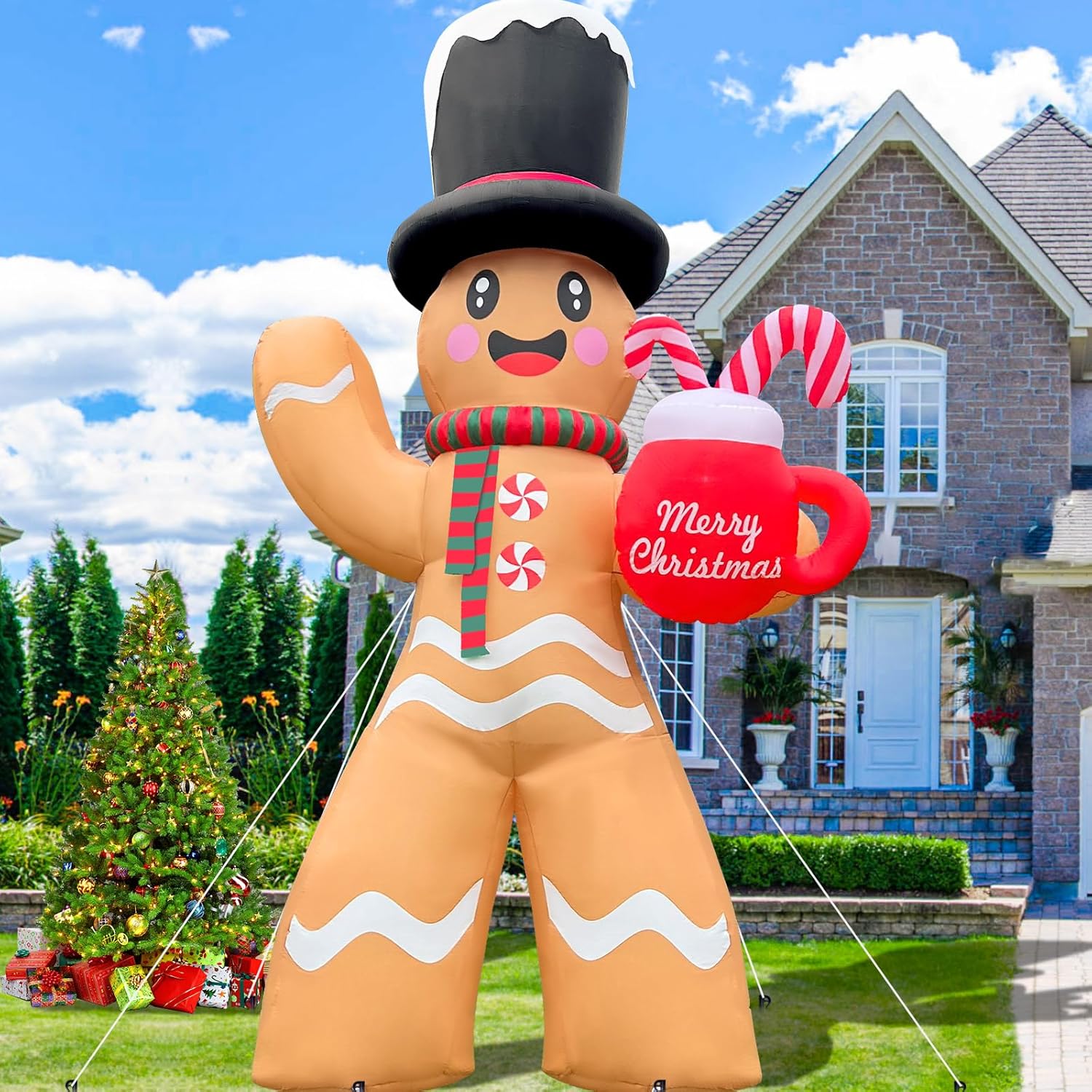 2025 huge christmas inflatable gingerbread 14ft giant gingerbread man with mug christmas inflatables outdoor decoration xmas big blow up yard decor with built-in 7 led for yard garden lawn 14ft-gingerbread & mug