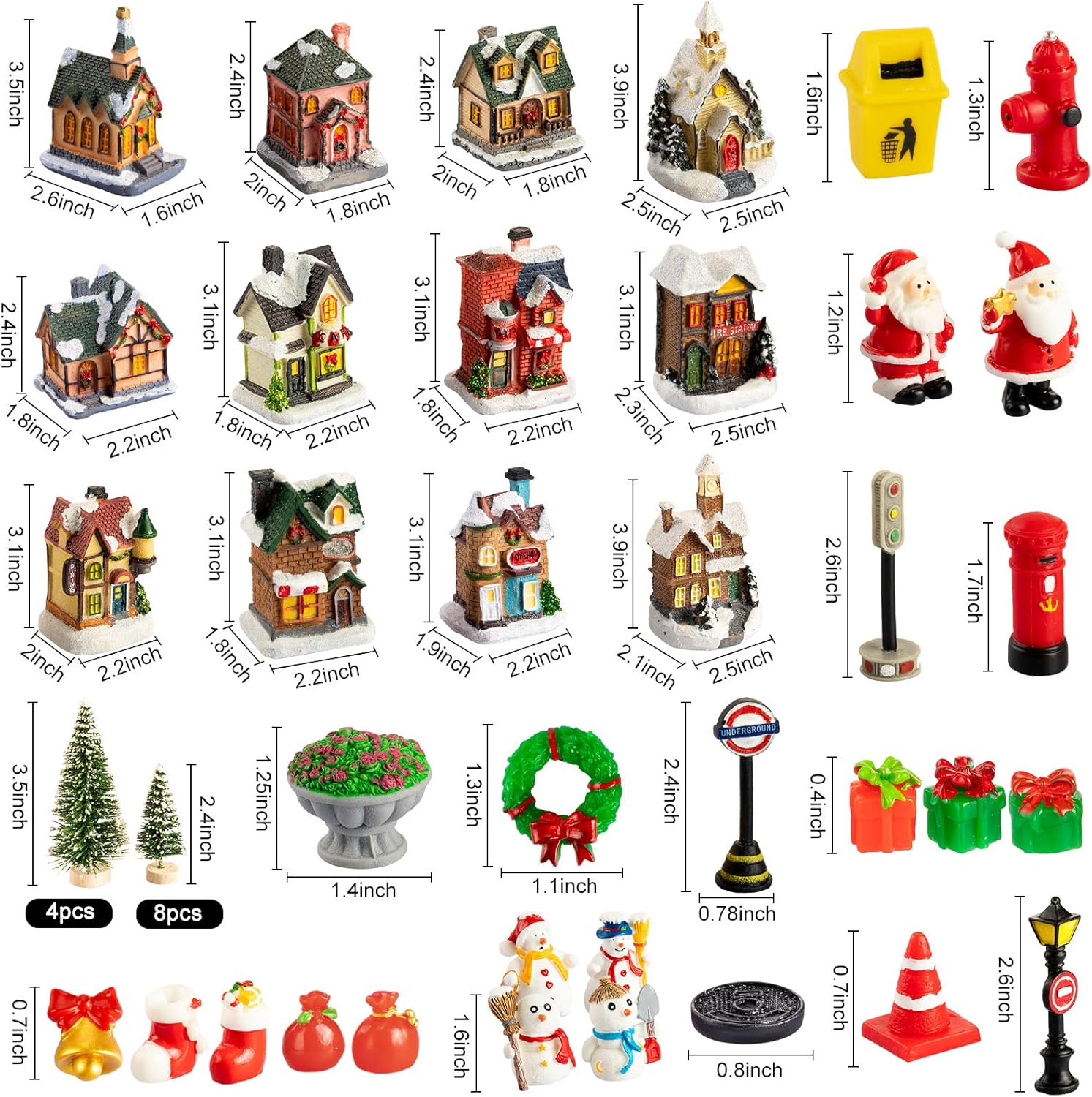48 Christmas Village Houses Set Decorations LED Lights Christmas Town Scene Desktop Ornaments Christmas Figurines Accessories Buildings Battery Operated Landscape Decor - Image 2