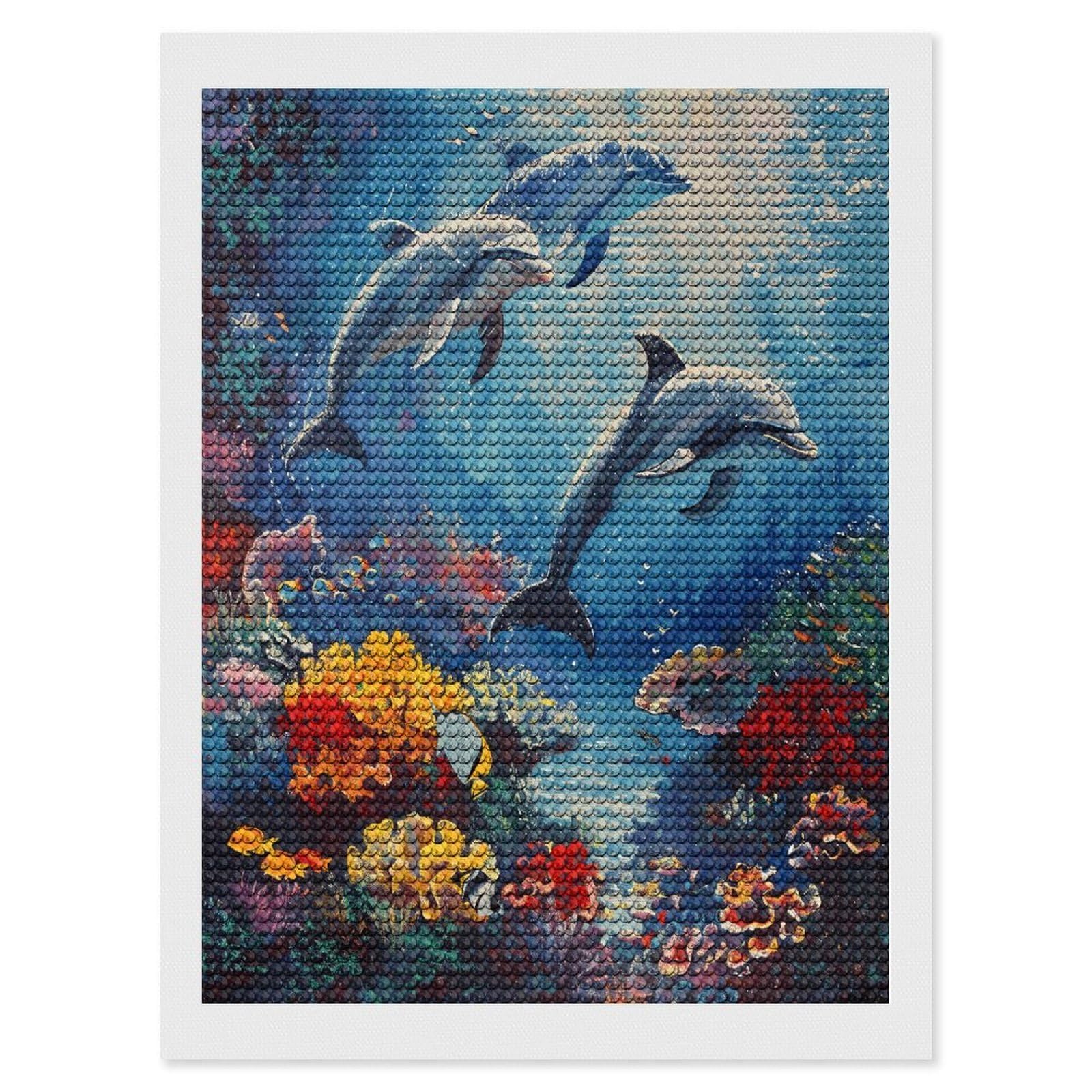 FekiLoot Seabed Coral Fish Dolphins Paint by Numbers Kit for Adults Beginner DIY Diamond Dots Paintings Round Full Drill Diamond Art Kits Picture Diamond Art Painting Kits for Home Decor 12"x16"