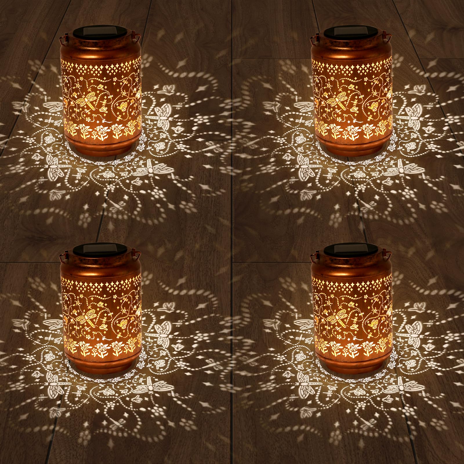 4 Pack Dragonfly Metal Solar Lantern, Outdoor LED Waterproof Decorative Solar Lights for The Garden Patio Lawn Decor Perfect Dragonfly Gifts for Women Mum Grandma