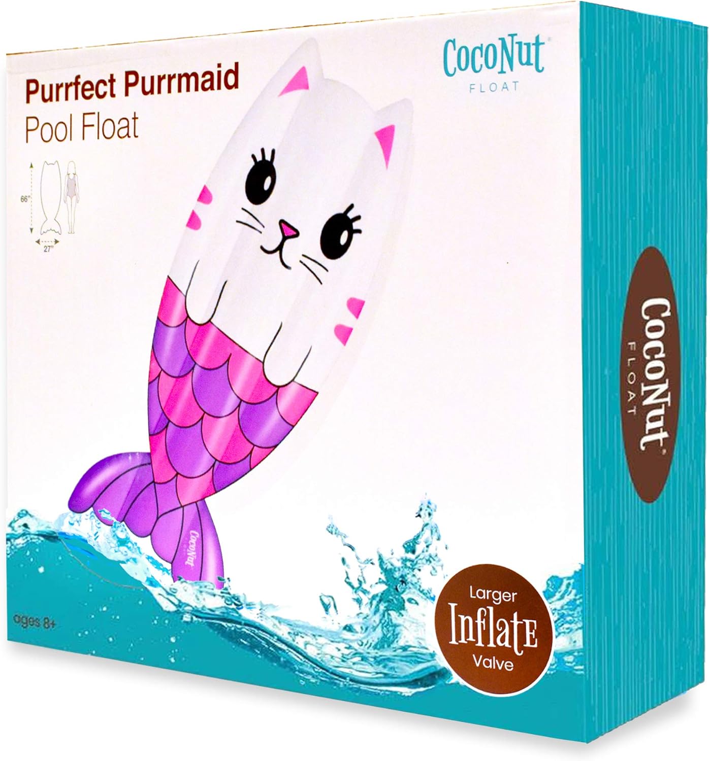 Coconut Outdoor Purrfect Purrmaid Pool Float Inflatable Raft – Durable Long Lasting 5.6 Foot Lounge Tube and Water Toy – Fun Decoration for Parties, Events – Ages 8+ Years