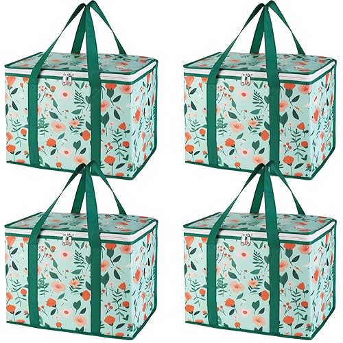 Vista 37 de Bolsa térmica, suave y aislada, bolsa de alimentos plegable para entrega de alimentos, portátil, color gris negro, paquete de 4, tamaño L