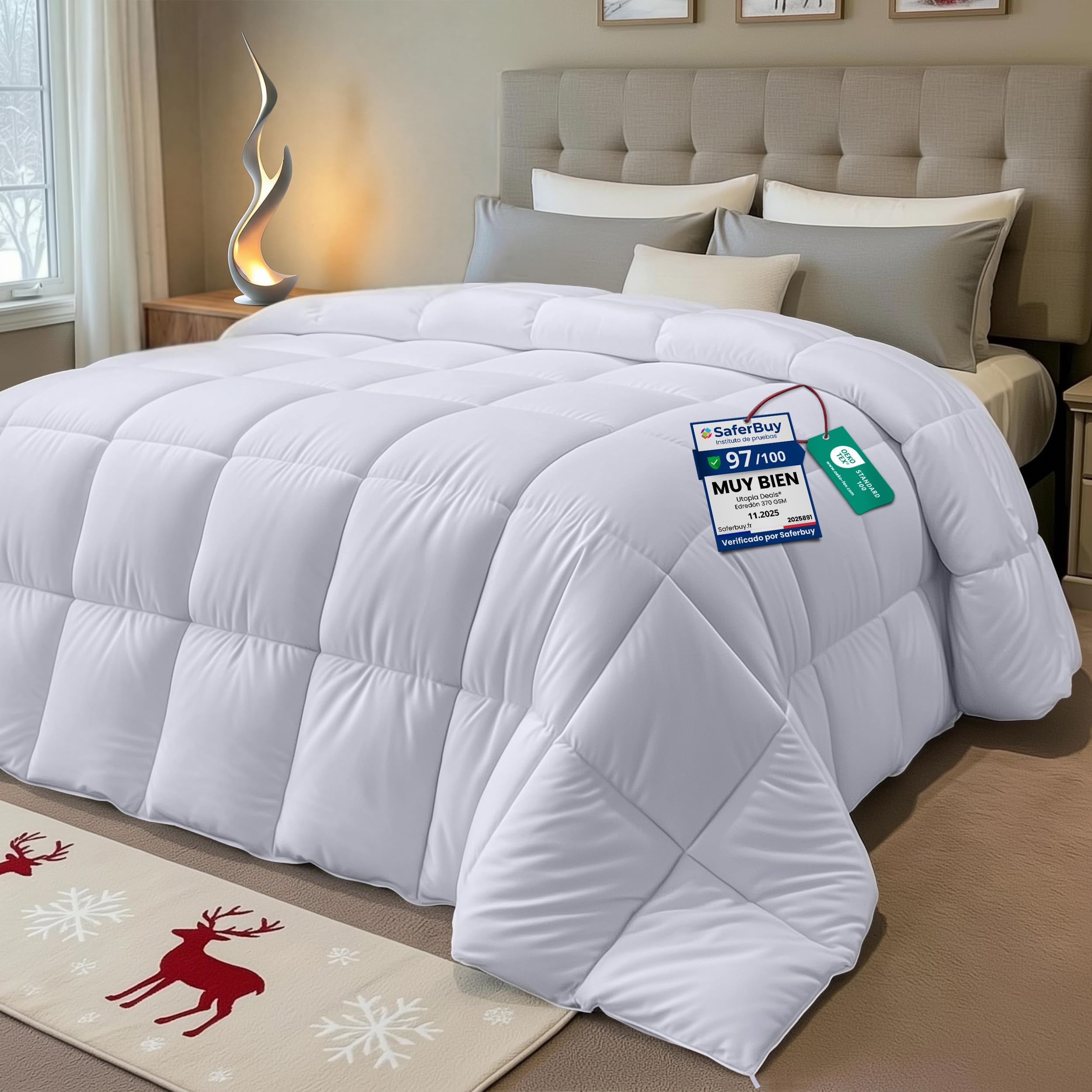 Utopia Bedding single Duvet - Duvet Single Bed - Single Quilt 10.5 tog with Corner Tabs - Box Stitched Duvet (Single, White)-picture-12