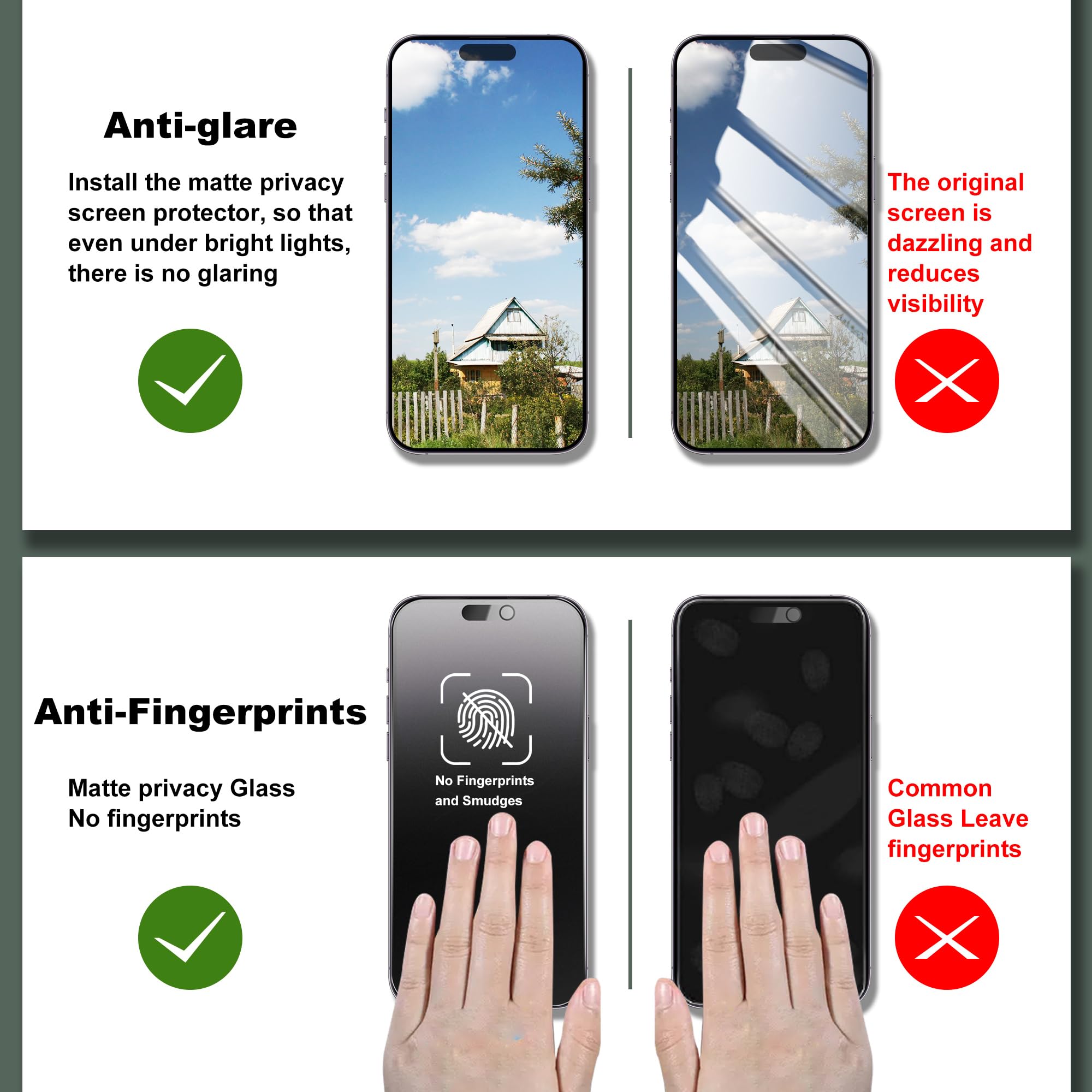 Lot de 2 films protecteurs d'écran mats pour iPhone 17 Air 6,5" - Anti-poussière - Sans bulles - Film en verre trempé anti-espion - Installation facile