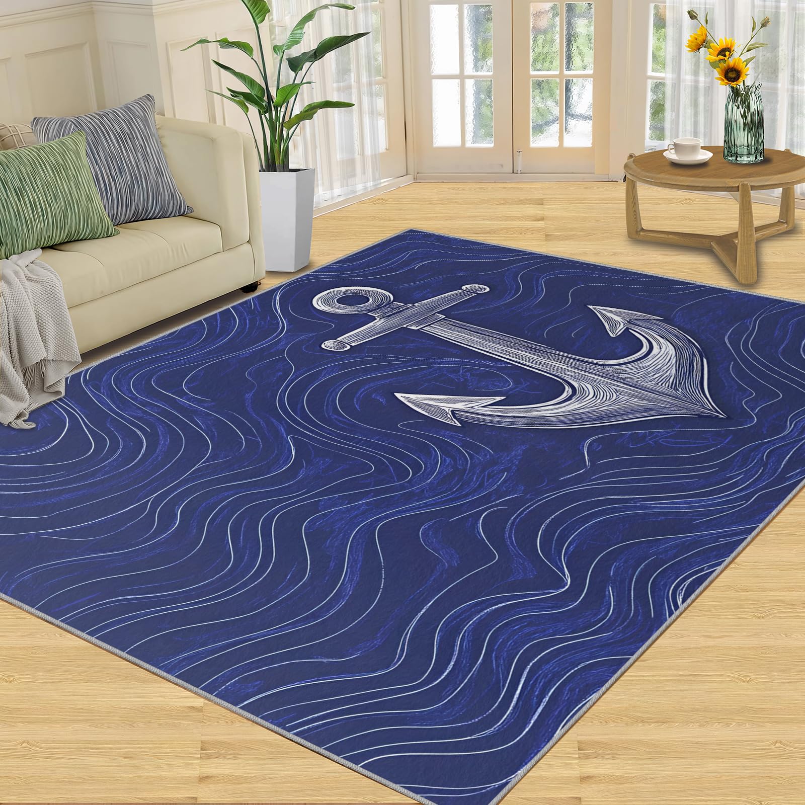 Amazon.com: Nautical Anchor 8 x 10 Area Rug, Nautical Themed