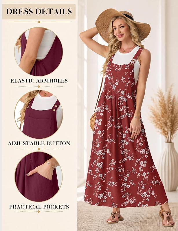Lepunuo Floral Bib Overall Dress Women Summer Flowy Boho Casual Maxi image 3