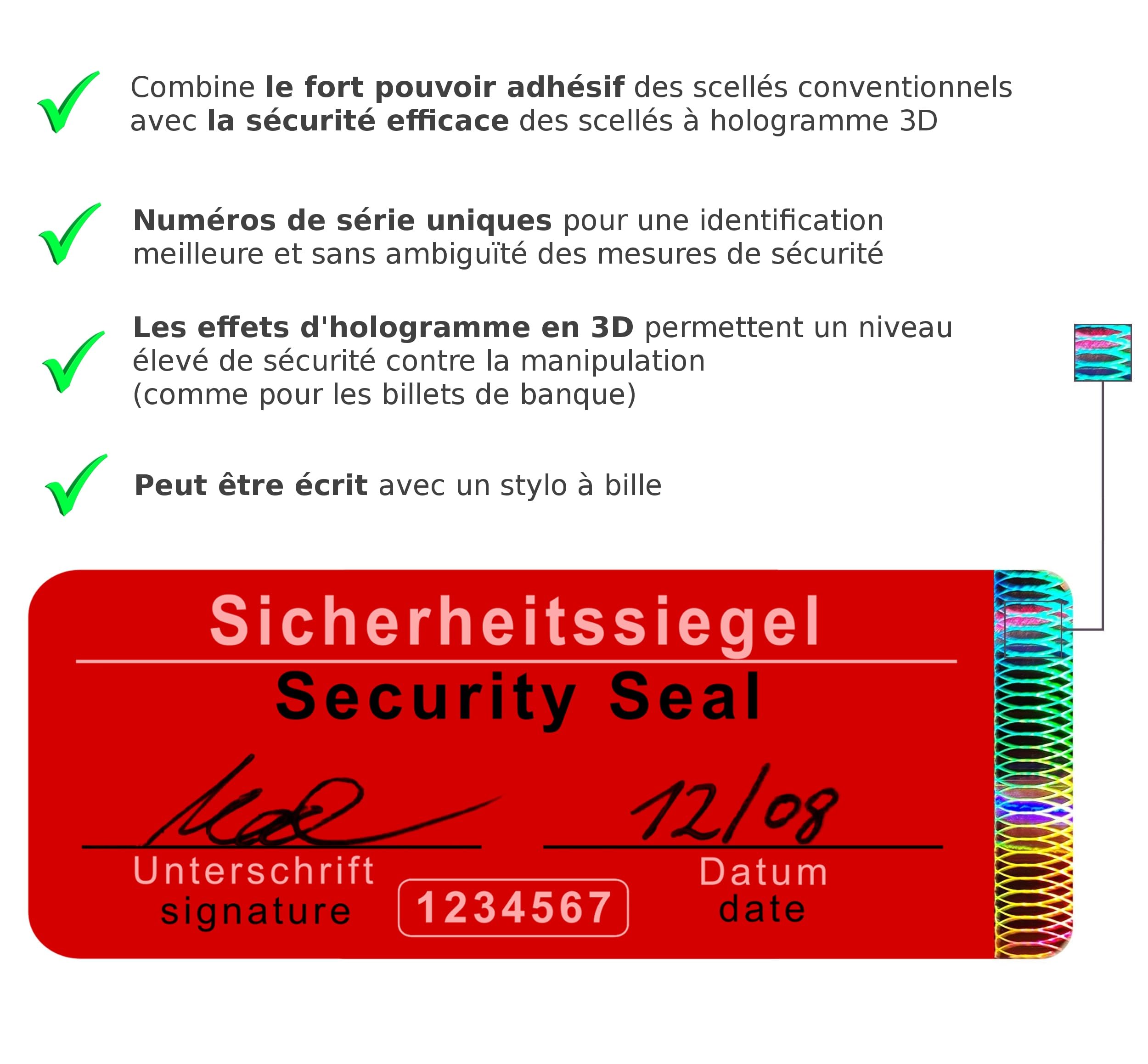 1000 pcs - Étiquette de sécurité avec numéro de série sans résidus 70x25mm