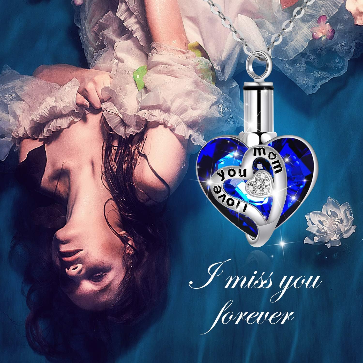 AOBOCO Heart URN Necklace S925 Sterling Silver Cremation Necklaces for Ashes Embellished with Crystals from Austria, Fine Keepsake Memorial Jewelry (Package including a Necklace/Pin/Funnel) - Image 6