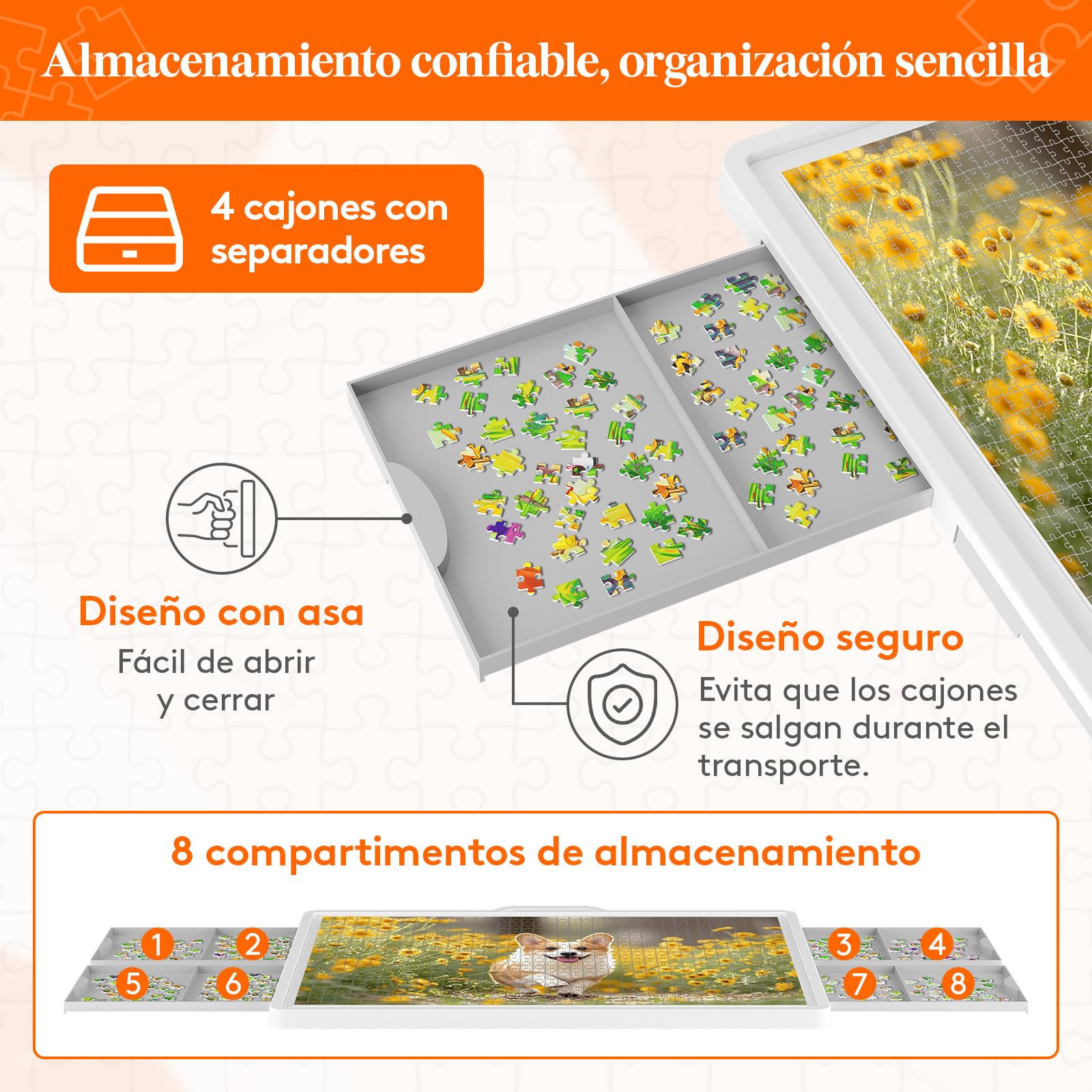 Lifewit 1500 PCS Puzzle Board, Tabla de Rompecabezas con 4 Cajones and Tapas, Multifuncional Plástico Tablero Puzzles Giratorio de 360°, 89 x 68.5cm, Blanco