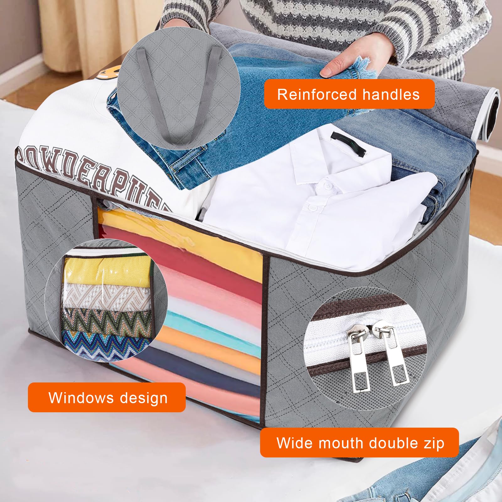 Lot De 6 Sacs De Rangement Pour Vêtements - 90 L - Grande Capacité - Organiseur Pour Vêtements, Couettes, Couvertures, Literie - Avec Fermeture éclair Et Fenêtre Transparente