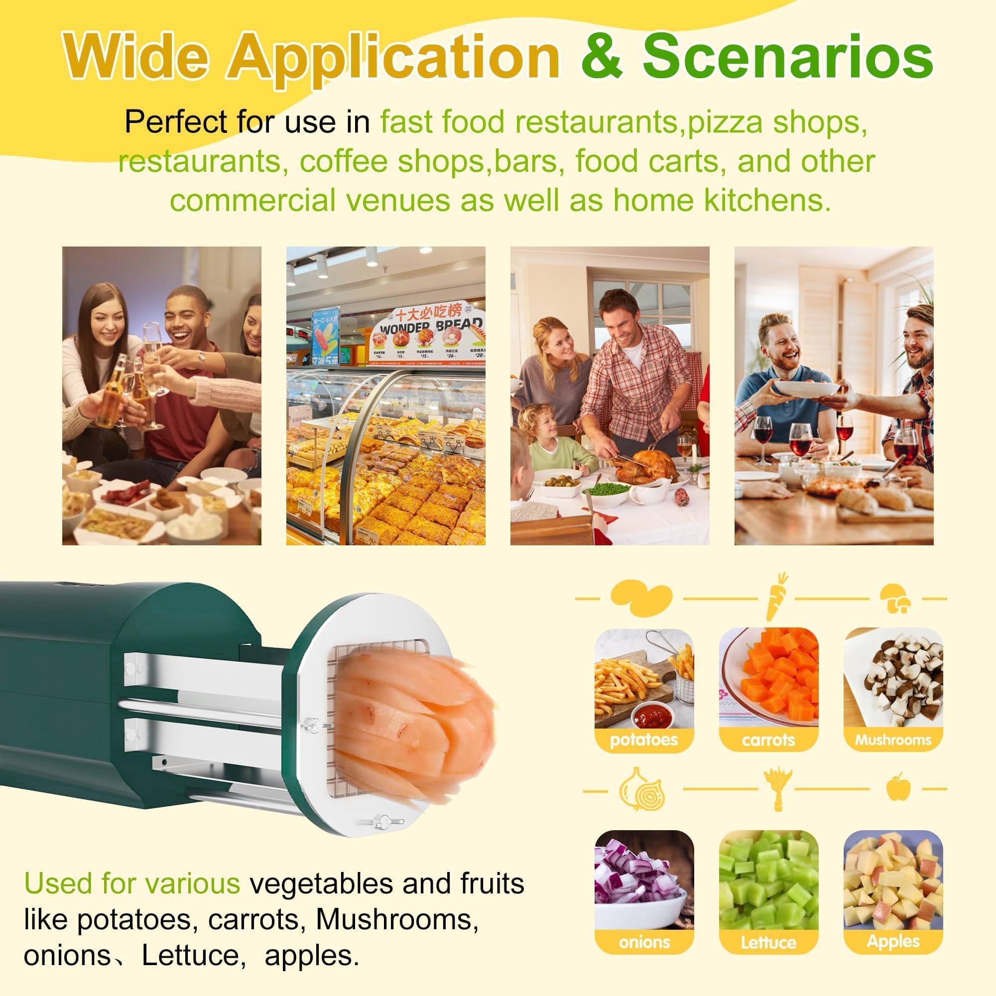Cortador eléctrico de Patatas Fritas, rebanador de Verduras Comercial de Acero Inoxidable con Dos Cuchillas para Cocina y Restaurante, Cortador de Frutas y Verduras Comercial.