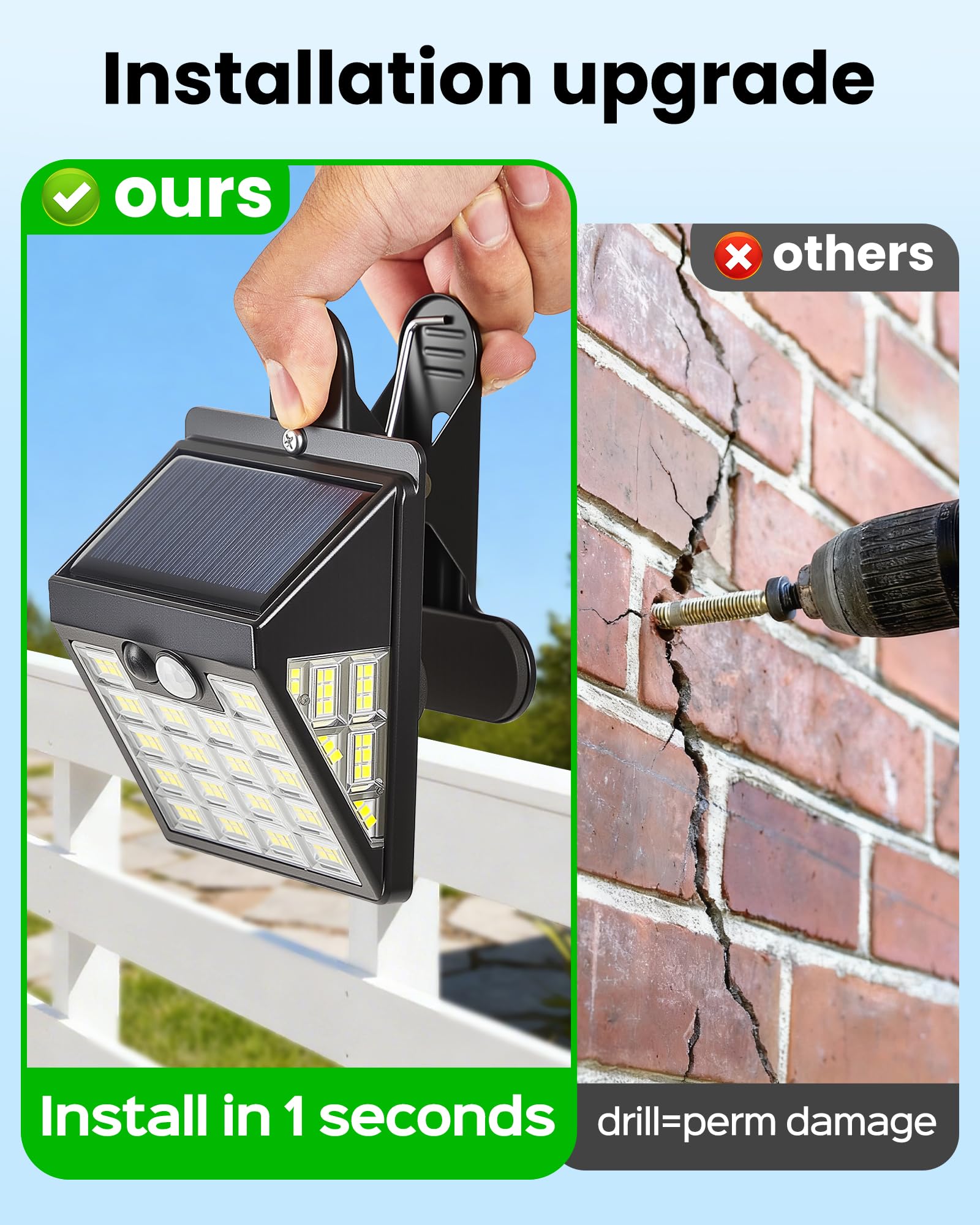 160 luces LED solares con clip para exteriores, luces solares con sensor de movimiento, luces solares para valla al aire libre, IP65 impermeables, luces solares de pared para terraza