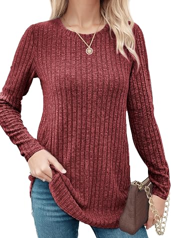 Buauty Womens Long Sleeve Shirt Tunics Tops For Fall Winter Spring, Lightweight Tunic Sweaters For Leggings Loose Fit Dressy Crew Neck Pullover Basic Sweaters For Women 2024