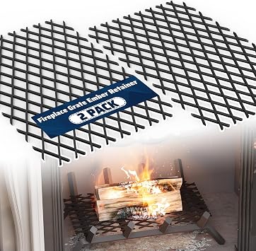 2 Pcs Ember Retainer for Fireplace Grates, Metal Fireplace Grate Ember Retainer Mesh Keep Burning Embers from Falling, Fireplace Accessories 16 x 10 inch for Most Fireplace Grate, Fire Pits