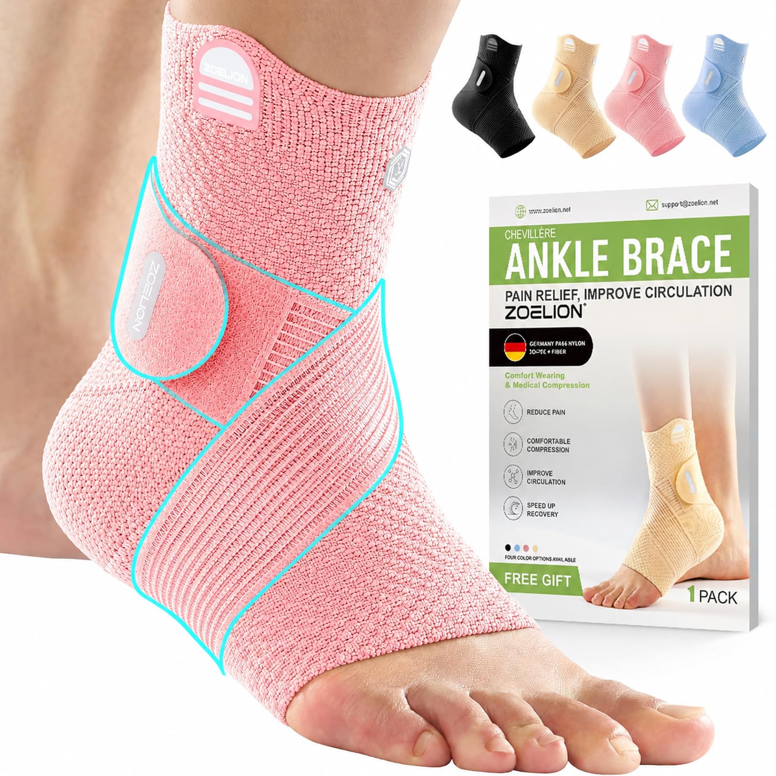ZOELION Knöchelbandage mit Einzigartigem Netzband, 3D-Gestricktes Luftgewebe Sprunggelenkbandage für Plantarfasziitis Achillessehne,Verstellbare Fussbandage zur Schmerzlinderung Verletzungshilfe